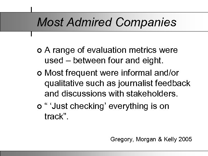 Most Admired Companies A range of evaluation metrics were used – between four and