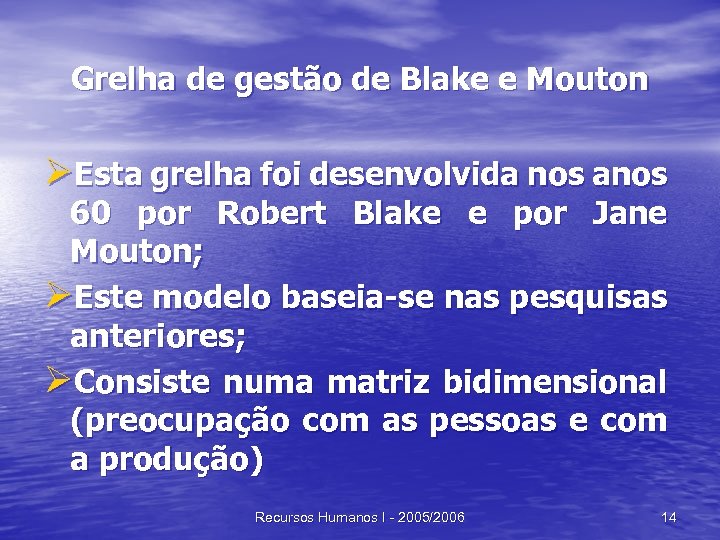 Grelha de gestão de Blake e Mouton ØEsta grelha foi desenvolvida nos anos 60