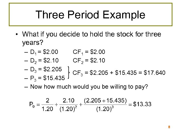 Three Period Example • What if you decide to hold the stock for three