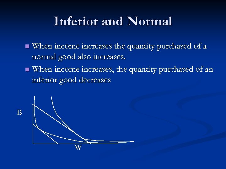 Inferior and Normal When income increases the quantity purchased of a normal good also