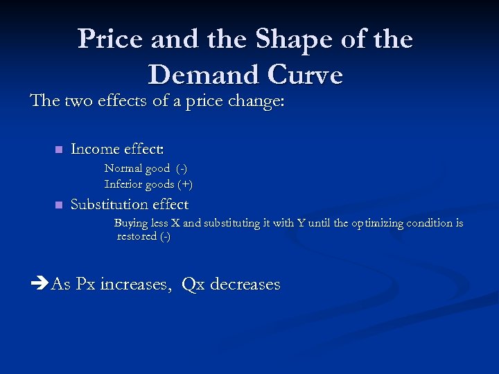 Price and the Shape of the Demand Curve The two effects of a price