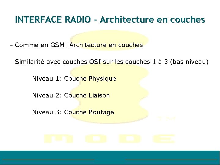 INTERFACE RADIO - Architecture en couches - Comme en GSM: Architecture en couches -