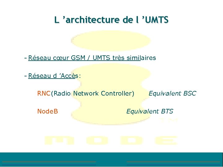 L ’architecture de l ’UMTS - Réseau cœur GSM / UMTS très similaires -