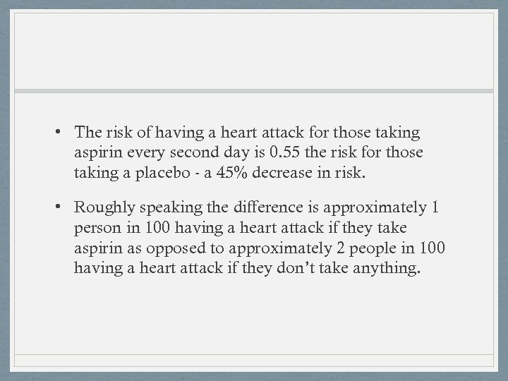  • The risk of having a heart attack for those taking aspirin every