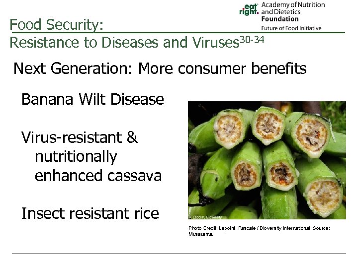 Food Security: Resistance to Diseases and Viruses 30 -34 Next Generation: More consumer benefits