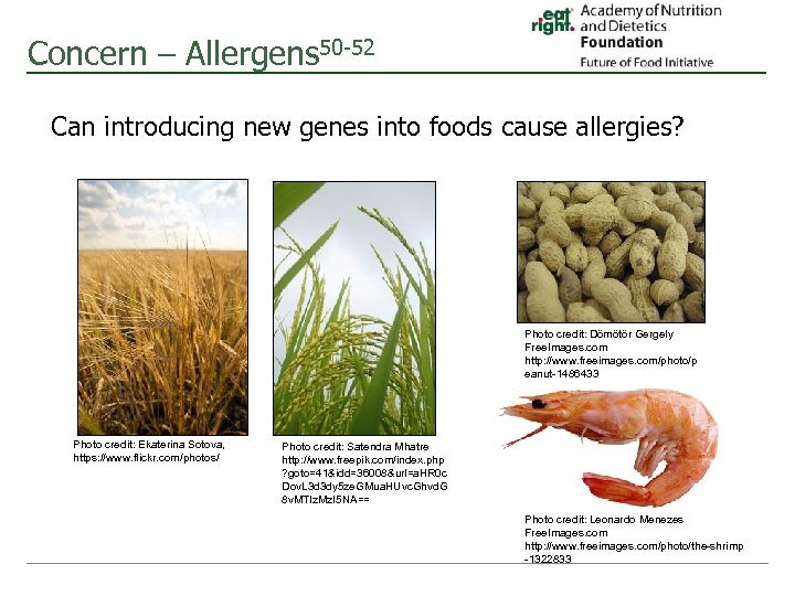 Concern – Allergens 50 -52 Can introducing new genes into foods cause allergies? Photo