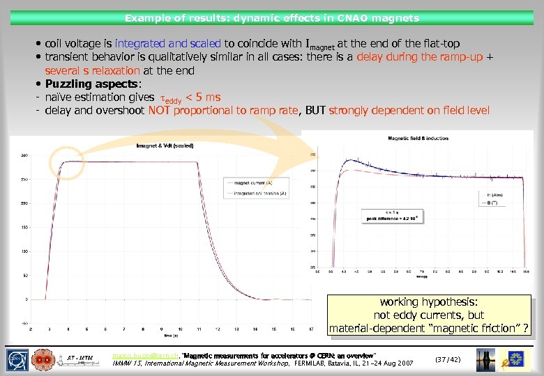 Example of results: dynamic effects in CNAO magnets • coil voltage is integrated and