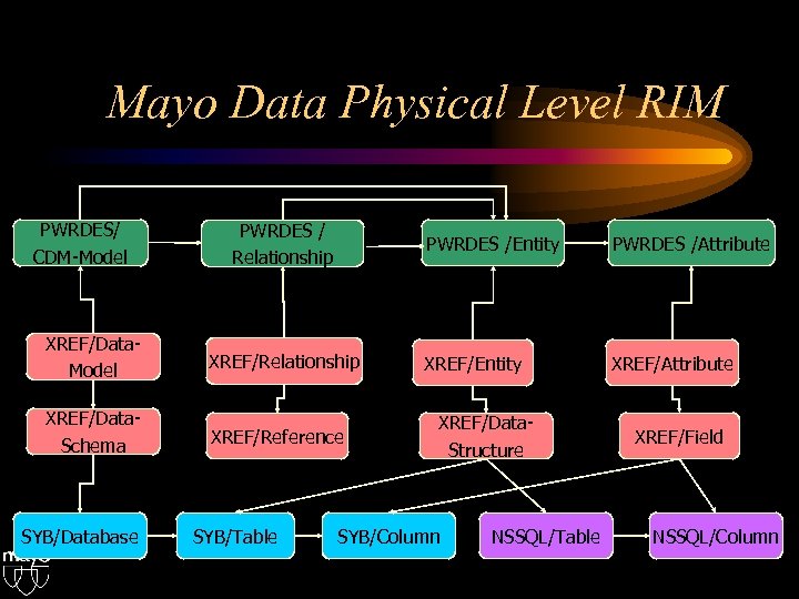 Mayo Data Physical Level RIM PWRDES/ CDM-Model PWRDES / Relationship PWRDES /Entity XREF/Data. Model