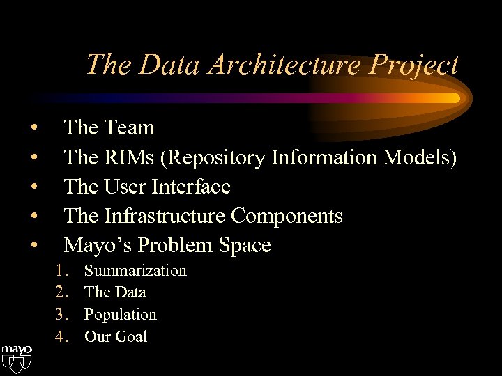 The Data Architecture Project • • • The Team The RIMs (Repository Information Models)