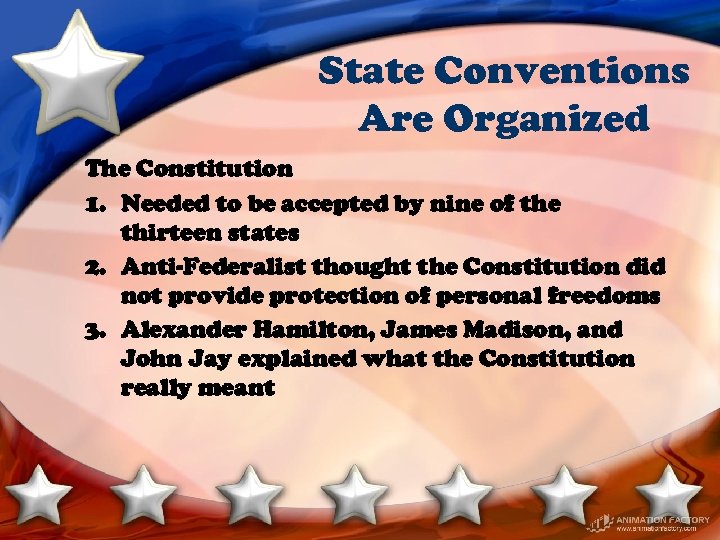 State Conventions Are Organized The Constitution 1. Needed to be accepted by nine of