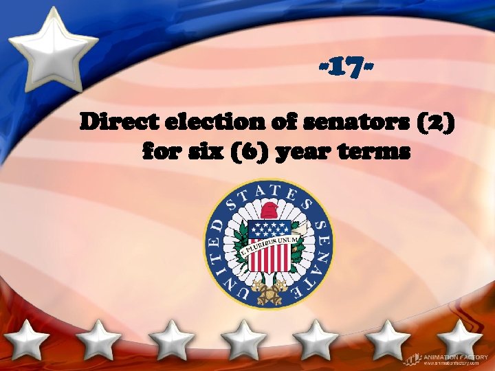 -17 Direct election of senators (2) for six (6) year terms 