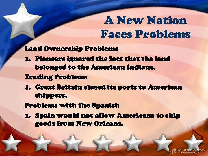 A New Nation Faces Problems Land Ownership Problems 1. Pioneers ignored the fact that