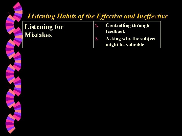 Listening Habits of the Effective and Ineffective 1. Controlling through Listening for feedback Mistakes