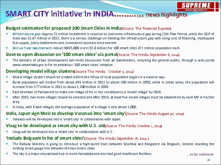 SMART CITY initiative in INDIA………… news highlights Budget estimation for proposed 100 Smart Cities