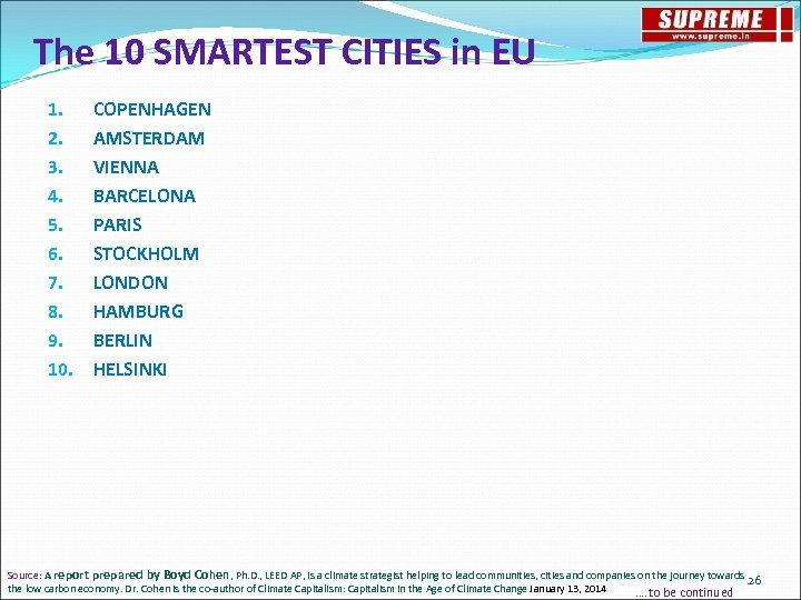 The 10 SMARTEST CITIES in EU 1. 2. 3. 4. 5. 6. 7. 8.