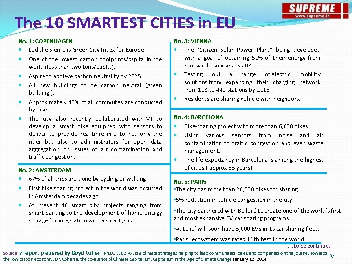 The 10 SMARTEST CITIES in EU No. 1: COPENHAGEN Led the Siemens Green City