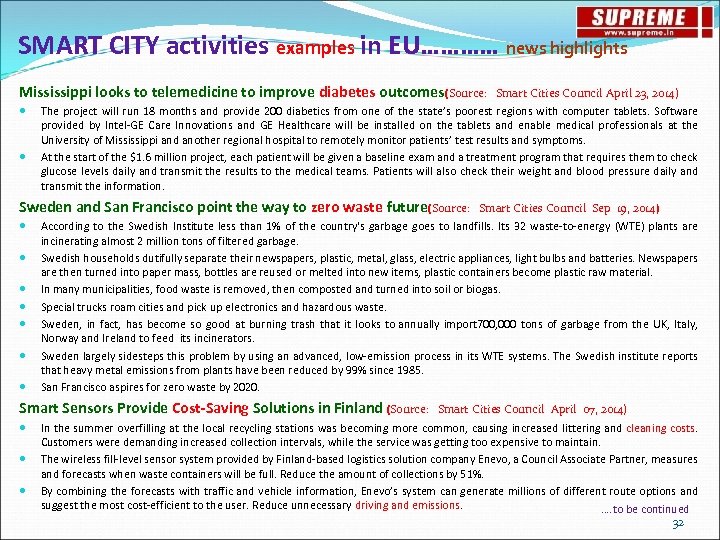 SMART CITY activities examples in EU………… news highlights Mississippi looks to telemedicine to improve