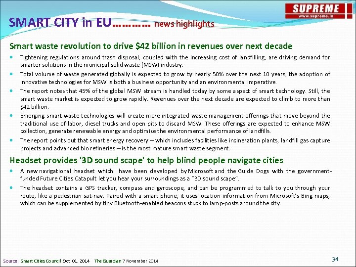 SMART CITY in EU………… news highlights Smart waste revolution to drive $42 billion in