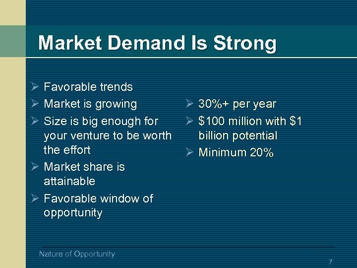 Market Demand Is Strong Ø Favorable trends Ø Market is growing Ø Size is
