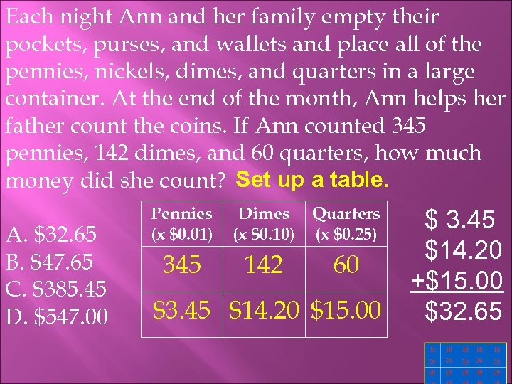 Each night Ann and her family empty their pockets, purses, and wallets and place