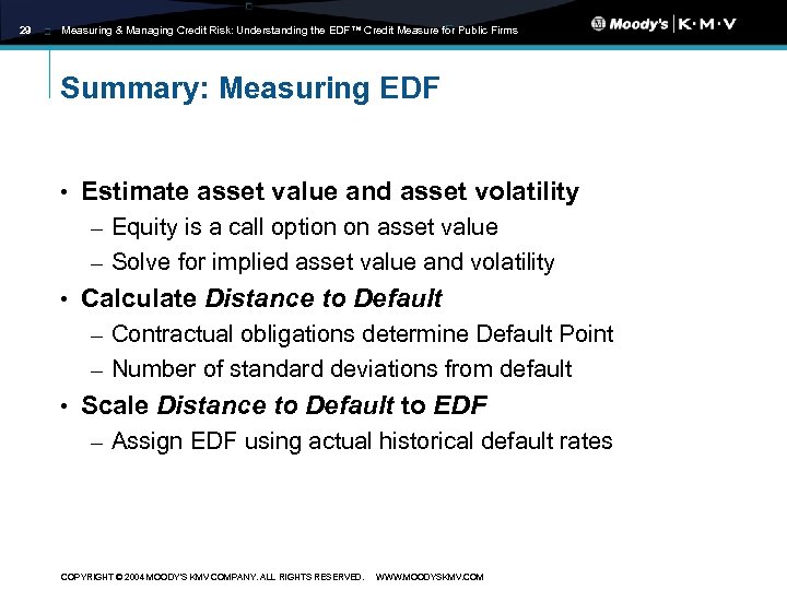 29 Measuring & Managing Credit Risk: Understanding the EDF™ Credit Measure for Public Firms