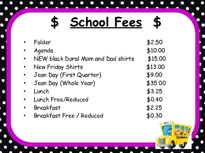 $ School Fees $ • • • Folder Agenda NEW black Doral Mom and