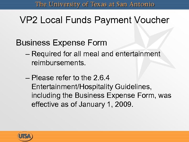 VP 2 Local Funds Payment Voucher Business Expense Form – Required for all meal