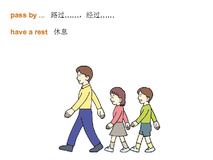 pass by. . . 路过……，经过…… have a rest 休息 
