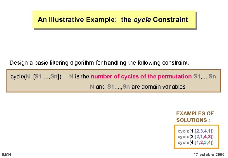 An Illustrative Example: the cycle Constraint Design a basic filtering algorithm for handling the
