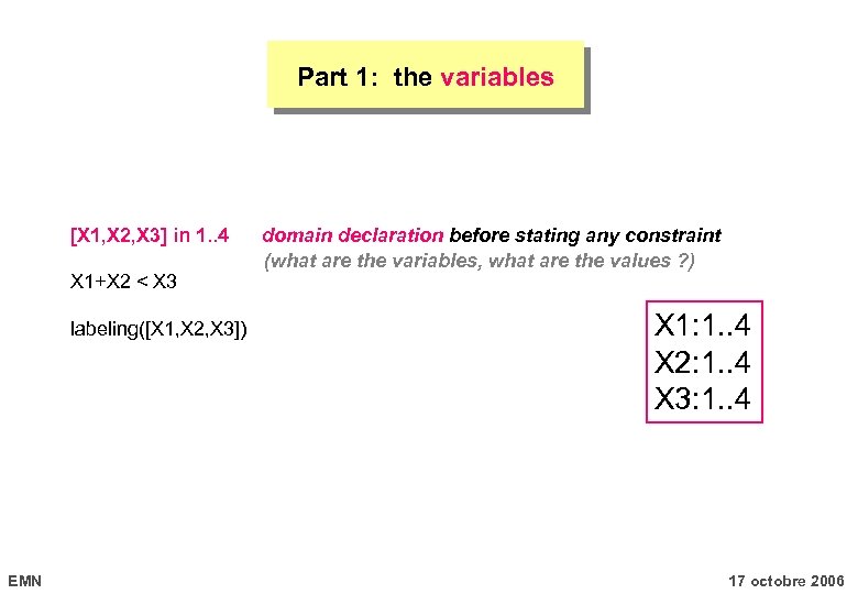 Part 1: the variables [X 1, X 2, X 3] in 1. . 4