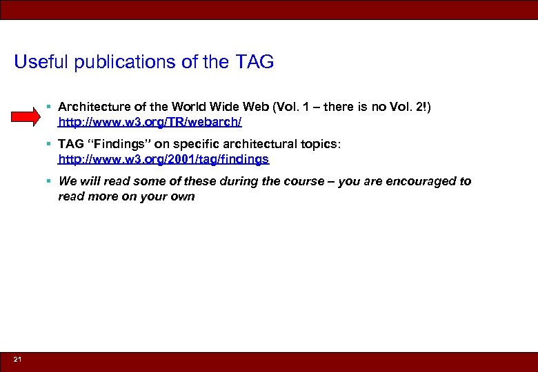 Useful publications of the TAG § Architecture of the World Wide Web (Vol. 1