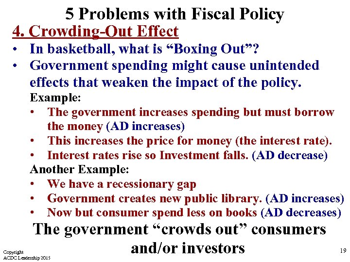 5 Problems with Fiscal Policy 4. Crowding-Out Effect • In basketball, what is “Boxing