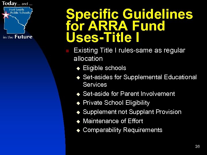 Specific Guidelines for ARRA Fund Uses-Title I n Existing Title I rules-same as regular