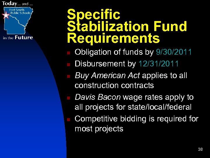 Specific Stabilization Fund Requirements n n n Obligation of funds by 9/30/2011 Disbursement by