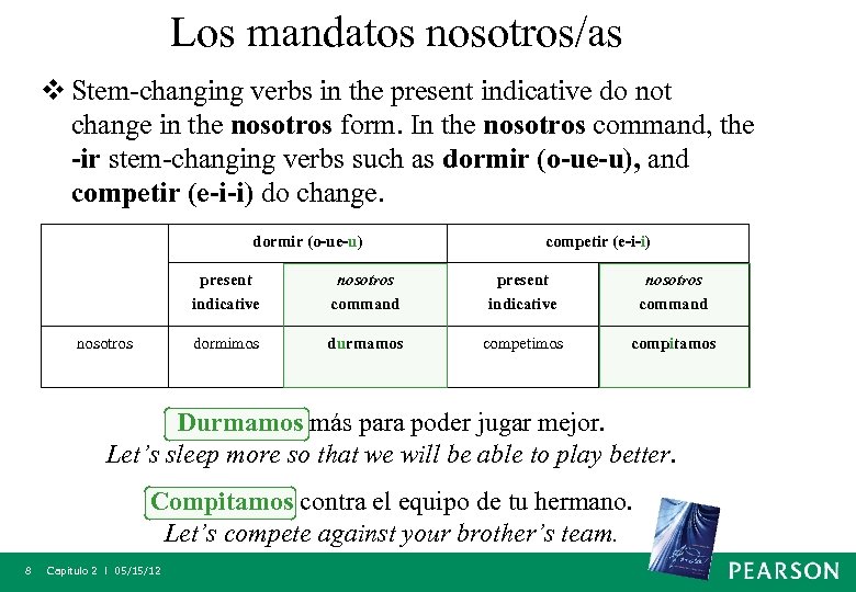 Los mandatos nosotros/as v Stem-changing verbs in the present indicative do not change in