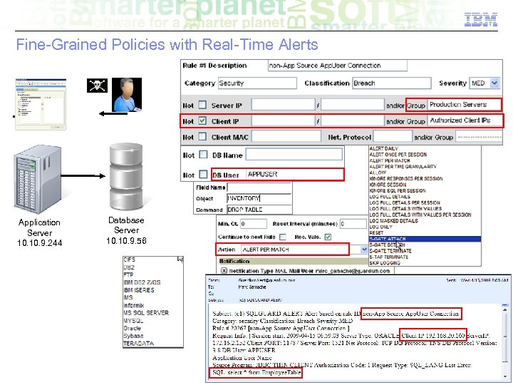 Fine-Grained Policies with Real-Time Alerts Application Server 10. 9. 244 Database Server 10. 9.