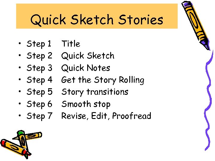 Quick Sketch Stories • • Step 1 Step 2 Step 3 Step 4 Step