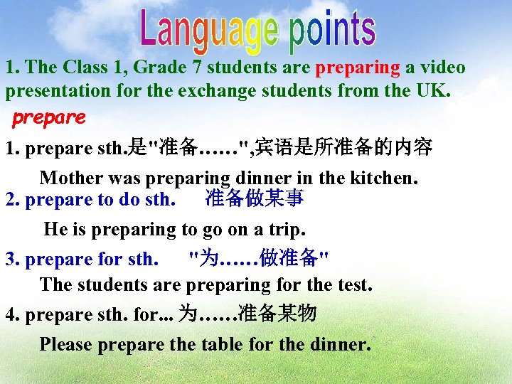 1. The Class 1, Grade 7 students are preparing a video presentation for the