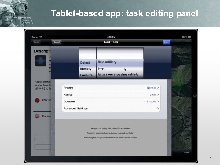Tablet-based app: task editing panel 13 