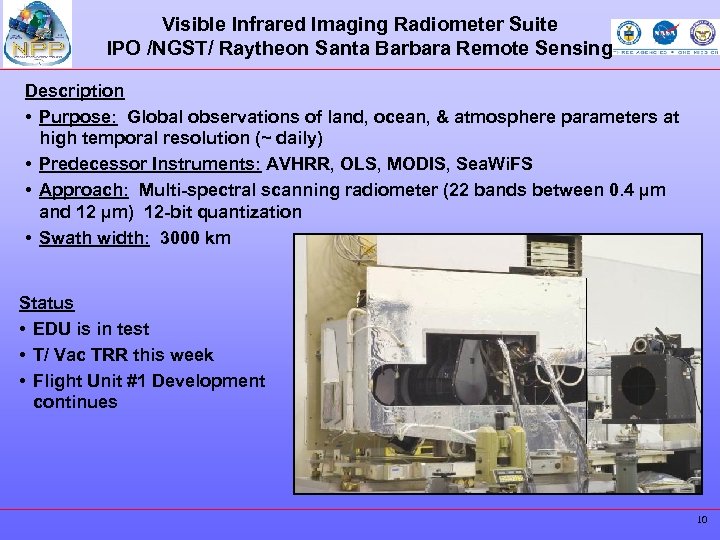 Visible Infrared Imaging Radiometer Suite IPO /NGST/ Raytheon Santa Barbara Remote Sensing Description •
