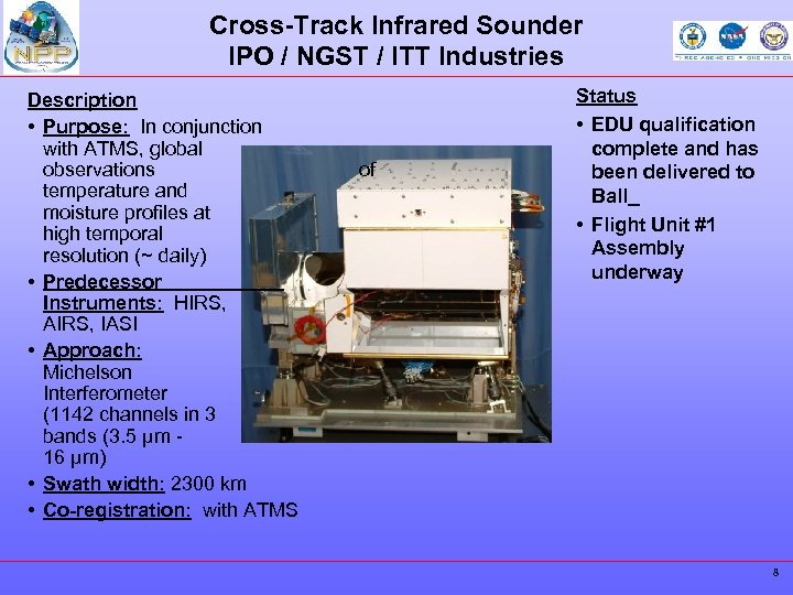 Cross-Track Infrared Sounder IPO / NGST / ITT Industries Description • Purpose: In conjunction
