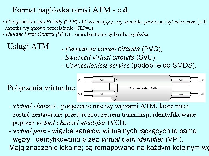 Format nagłówka ramki ATM - c. d. • Congestion Loss Priority (CLP) - bit