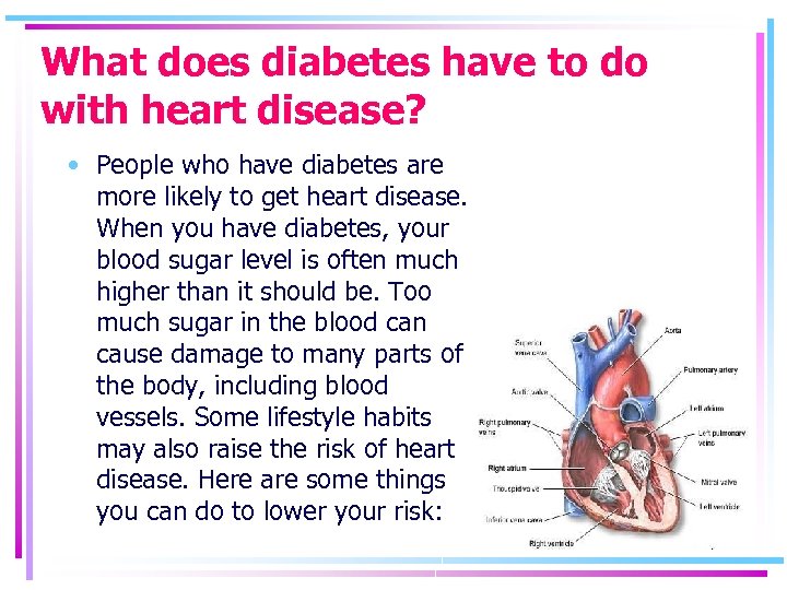 What does diabetes have to do with heart disease? • People who have diabetes