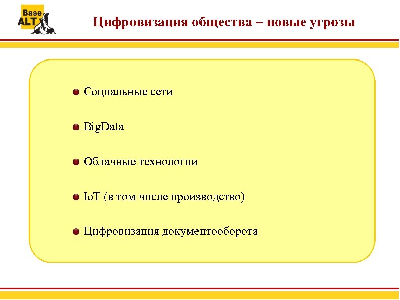 Цифровизация общества – новые угрозы Социальные сети Big. Data Облачные технологии Io. T (в