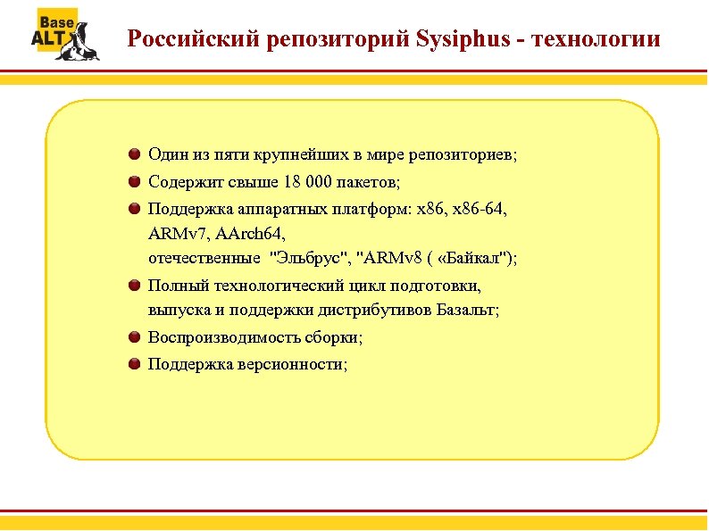 Российский репозиторий Sysiphus - технологии Один из пяти крупнейших в мире репозиториев; Содержит свыше