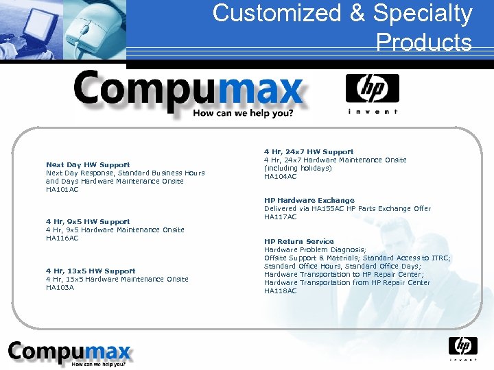 Customized & Specialty Products Next Day HW Support Next Day Response, Standard Business Hours