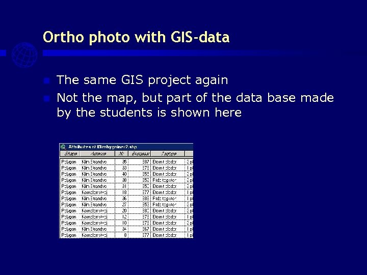 Ortho photo with GIS-data The same GIS project again n Not the map, but