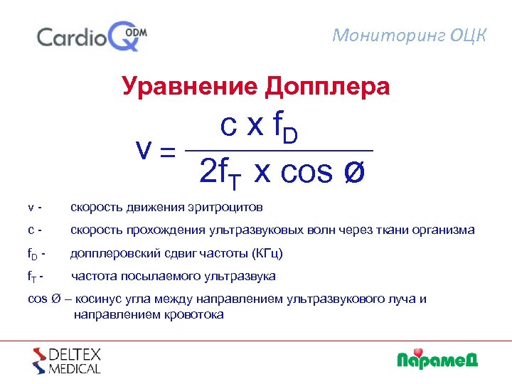 Мониторинг ОЦК Уравнение Допплера c x f. D v= 2 f. T x cos