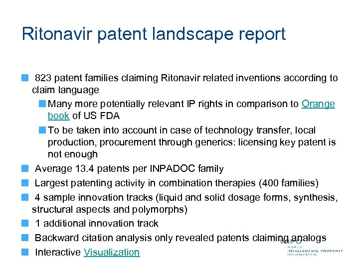 Ritonavir patent landscape report 823 patent families claiming Ritonavir related inventions according to claim