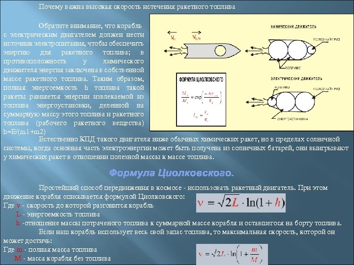 Почему важна высокая скорость истечения ракетного топлива Обратите внимание, что корабль с электрическим двигателем